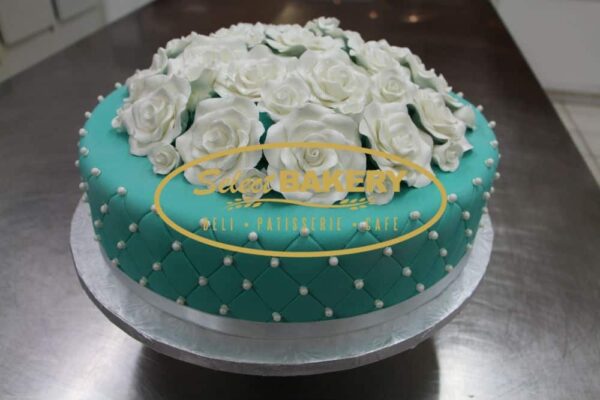 Baptism Cake Turquoise Roses 489