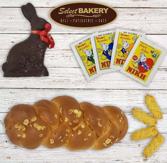 Select Bakery Easter Special Egg Dye, Tsoureki, CHocolate bunny